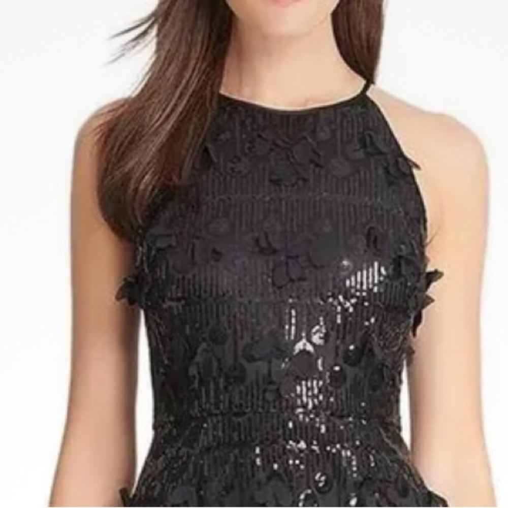 New Eliza J Black Sequin Halter Floating Flower Cocktail Holiday Dress - Picture 5 of 17